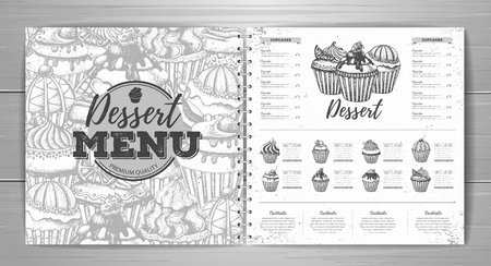 Vintage dessert menu design. Sweet cupcake Vector illustration.のイラスト素材