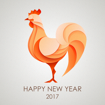 3D Origami Silhouette of rooster  or chicken. Happy New Year card 2017のイラスト素材
