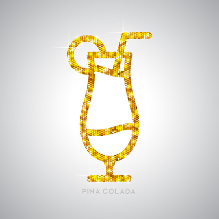 Golden cocktail flat icon. Pina Coladaのイラスト素材