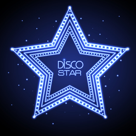 Neon sign of disco star with night disco background.のイラスト素材