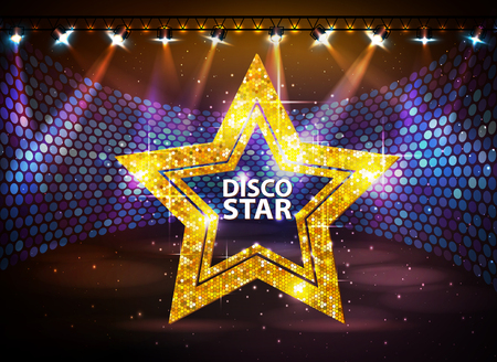 Illustration of disco star sign on disco stage background.のイラスト素材