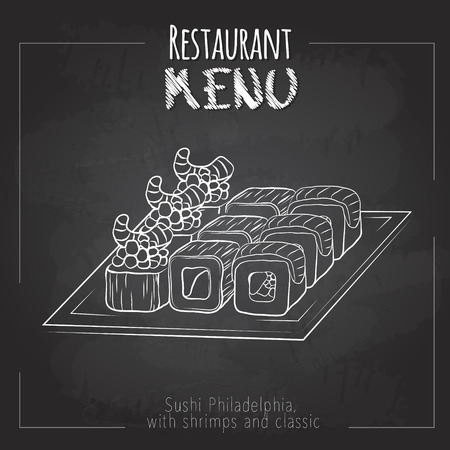 Chalk drawing Sushi menu designのイラスト素材