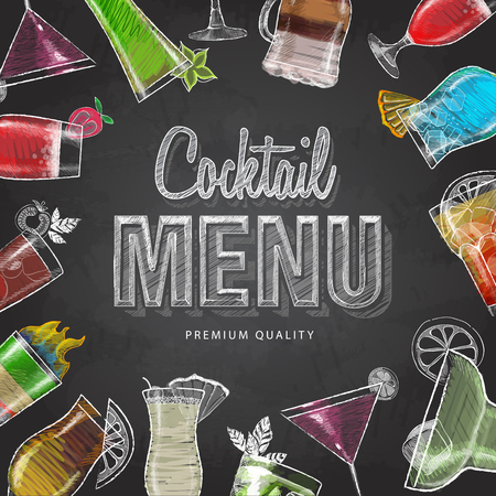 Chalk drawing typography cocktail menu designのイラスト素材