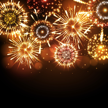 Holiday firework display design on black backgroundのイラスト素材