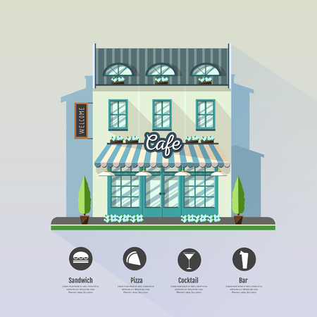 Flat style modern icon design of cafe building. Retro old town designのイラスト素材