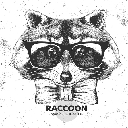 Hipster animal raccoon.のイラスト素材