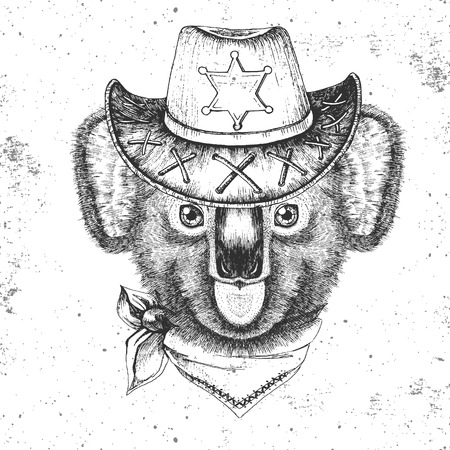 Hipster animal koala. Hand drawing Muzzle of koalaのイラスト素材