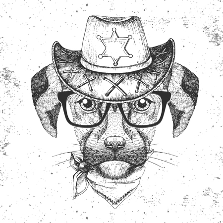 Hipster animal dog. Hand drawing Muzzle of dogのイラスト素材
