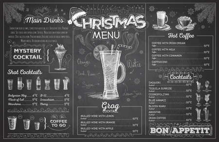 Vintage chalk drawing christmas menu design. Restaurant menuのイラスト素材