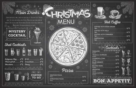 Vintage chalk drawing christmas menu design. Restaurant menuのイラスト素材