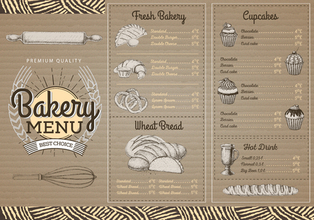 Vintage bakery menu design on cardboard background Restaurant menuのイラスト素材