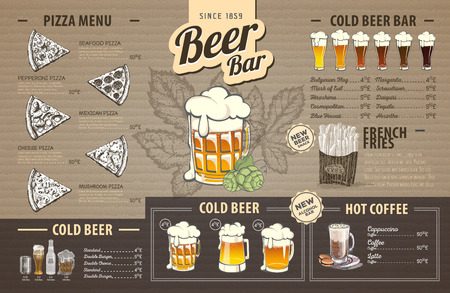 Retro beer menu design on cardboard. Restaurant menuのイラスト素材