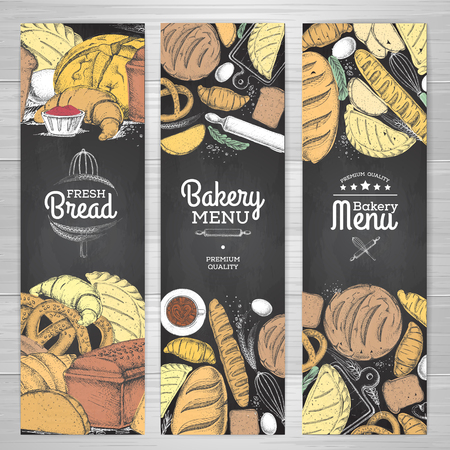 Set of retro bakery banners. Bakery products illustrationのイラスト素材