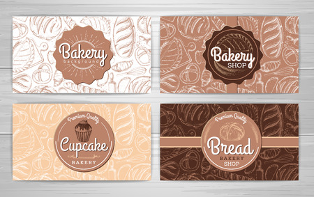 Set of retro bakery banners or cards. Bakery products illustrationのイラスト素材