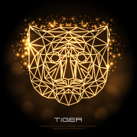 Abstract polygonal tirangle animal tiger neon sign. Hipster animal illustration.のイラスト素材