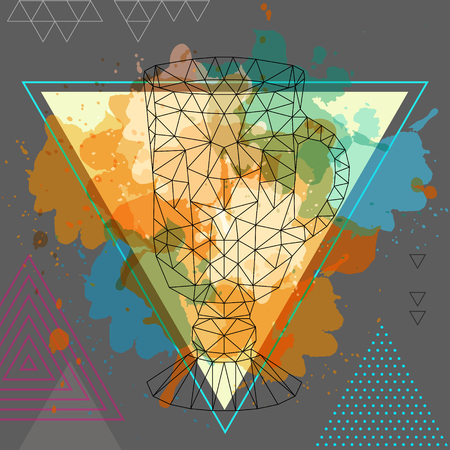 Hipster polygonal cocktail irish coffee on water watercolor backgroundのイラスト素材