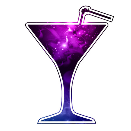 Cocktail silhouette with open space, universe, starfield and nebula inside