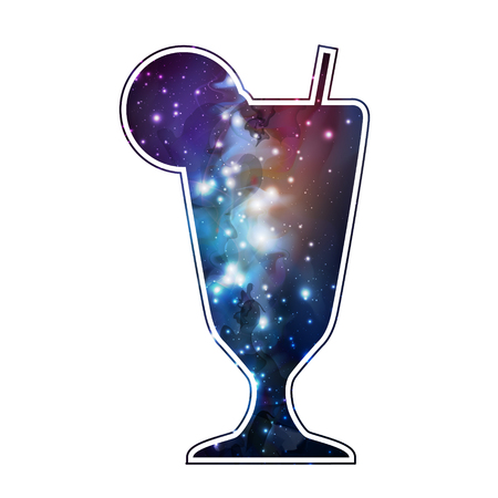 Cocktail silhouette with open space, universe, starfield and nebula insideのイラスト素材