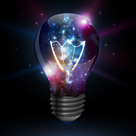 Abstract open space background. Starfield, universe, nebula in galaxy in light bulb. Vector illustrationのイラスト素材