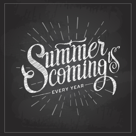 Chalk drawing typography poster design. Lettering poster Summer is comingのイラスト素材