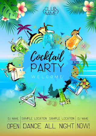 Summer Cocktail party poster design. Cocktail menuのイラスト素材