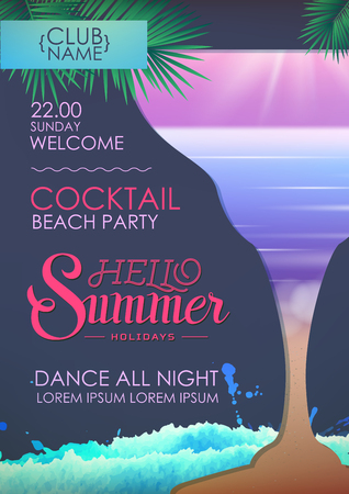 Hello summer holidays. Disco summer party poster with cocktailのイラスト素材