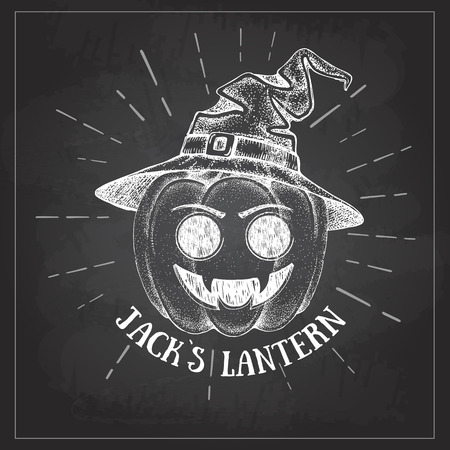 Halloween chalk drawing pumpkin Jack Lantern vector illustration. Hipster styleのイラスト素材