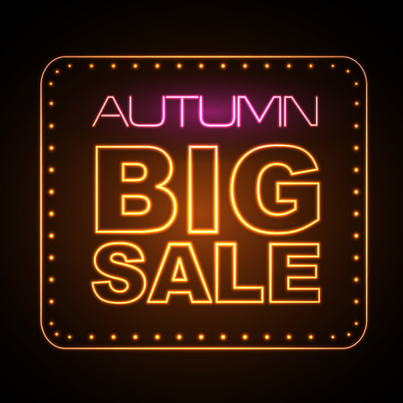 Neon sign autumn big sale. Vintage electric signboardのイラスト素材