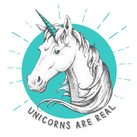 Hand drawing hipster fantasy animal unicorn illustrationのイラスト素材