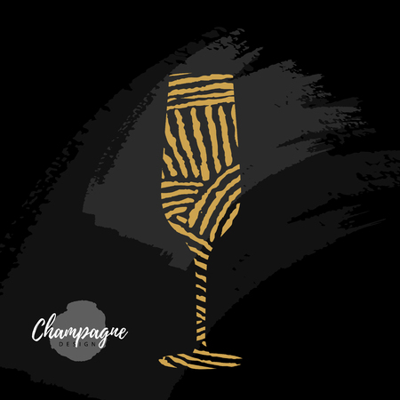 Holiday greeting postcard with champagne glass in modern simple styleのイラスト素材