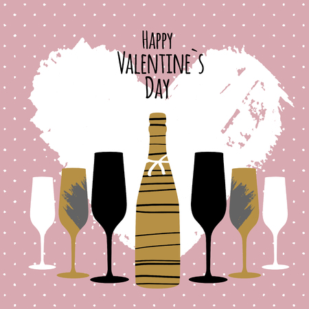 Holiday greeting postcard with champagne glasses with bottleのイラスト素材