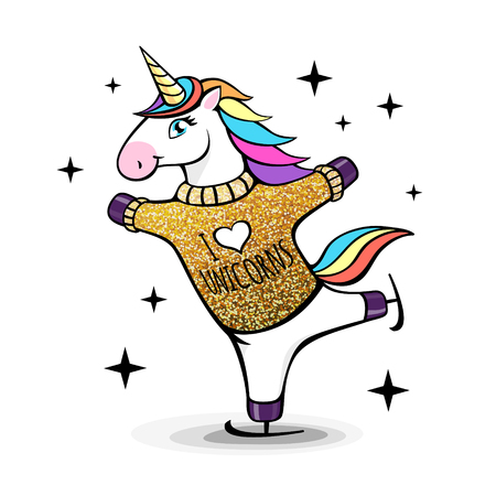 Vector illustration of fantasy skating unicorn. Cartoon style designのイラスト素材