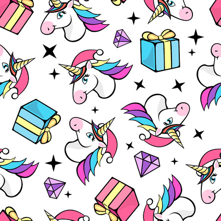 Christmas Seamless pattern with unicorn. Cartoon children backgroundのイラスト素材