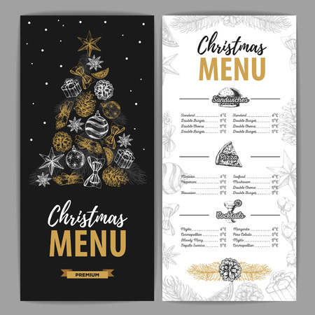 Hand drawing Christmas holiday menu design. Restaurant menuのイラスト素材