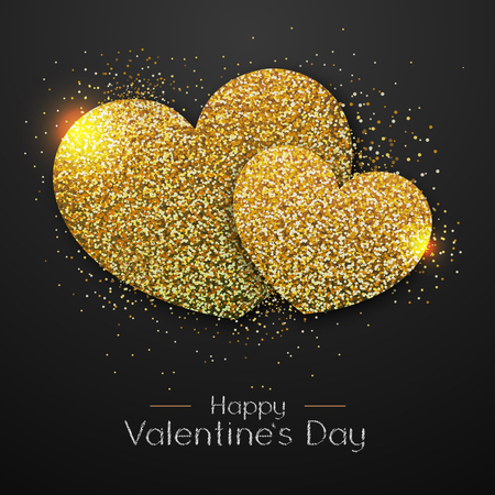 Happy Valentines day poster. Golden sparkle love heart symbolのイラスト素材