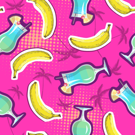 Banana and cocktail. Zine Culture style summer backgroundのイラスト素材