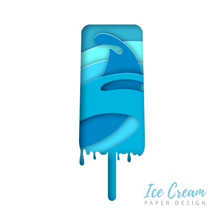 Cold sweet ice cream silhouette. Cut out paper art style design.のイラスト素材