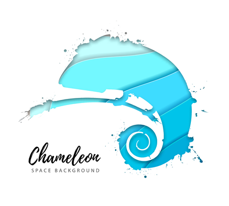 Animal chameleon silhouette. Cut out paper art style design.のイラスト素材