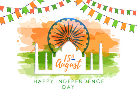 Vector illustration of indian independence day on watercolor background.