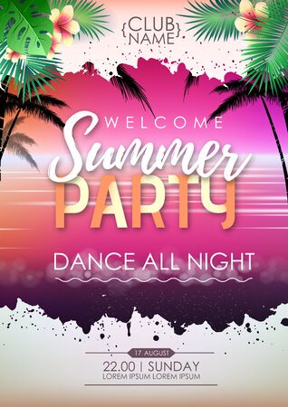 Summer disco cocktail party party poster. Lettering summer poster.のイラスト素材