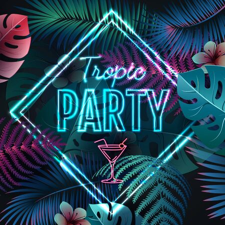 Neon Sign Tropic Party Vintage electric signboard.のイラスト素材