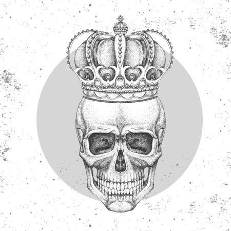 Hand drawing hipster skull with crown on grunge background. Hipster fashion styleのイラスト素材
