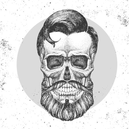 Hand drawing hipster skull illustration on grunge background. Hipster fashion styleのイラスト素材