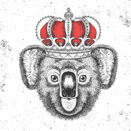 Hipster animal koala in crown. Hand drawing Muzzle of koalaのイラスト素材