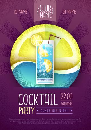 Cocktail disco party poster. Grainy texture vector illustrationのイラスト素材