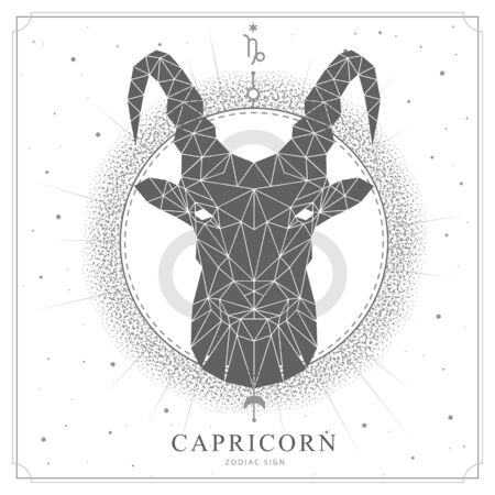 Modern magic witchcraft card with polygonal astrology Capricorn zodiac sign. Polygonal ram or mouflon headのイラスト素材