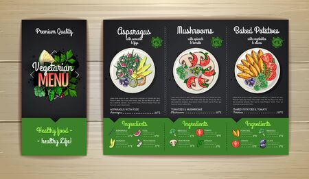 Chalk drawing Vegetarian menu design with vegan meals. Restaurant menuのイラスト素材