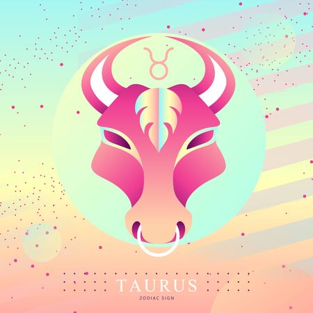 Modern magic witchcraft card with astrology Taurus zodiac sign. Bull head  designのイラスト素材