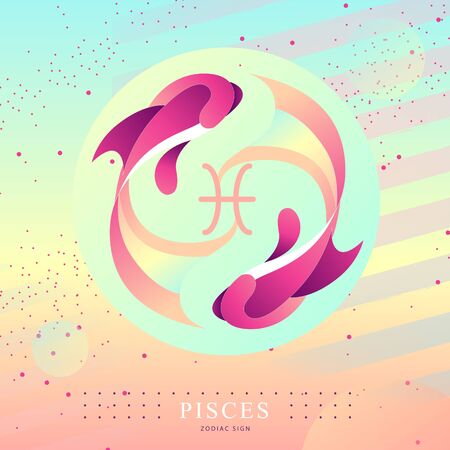Modern magic witchcraft card with astrology Pisces zodiac sign. Koi fish  designのイラスト素材