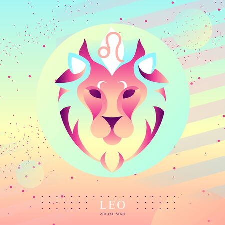Modern magic witchcraft card with astrology Leo zodiac sign. Lion head  designのイラスト素材